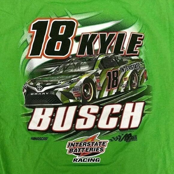 Kyle Busch  #18 Interstate Batteries Green Nascar T-shirt Sz L - Picture 2 of 6